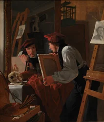 Un jeune artiste (Ditlev Blunck) examinant une esquisse dans un miroir